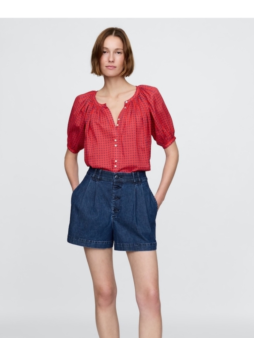 Gap × DÔEN High Rise Pleated Denim Trouser Shorts